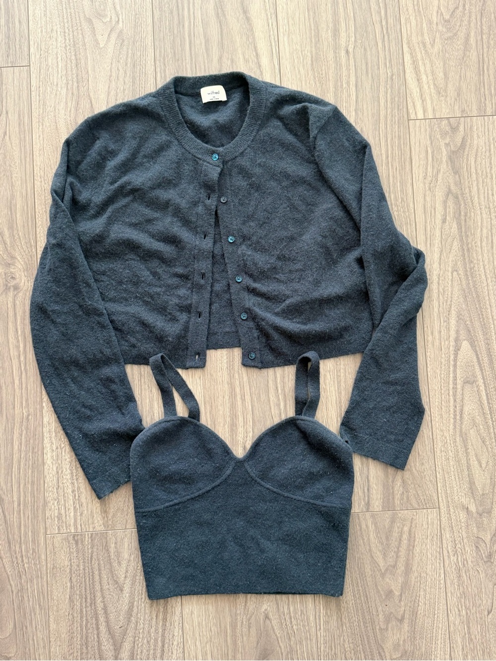 Aritzia Green Knit Cropped Cardigan & Tank Set